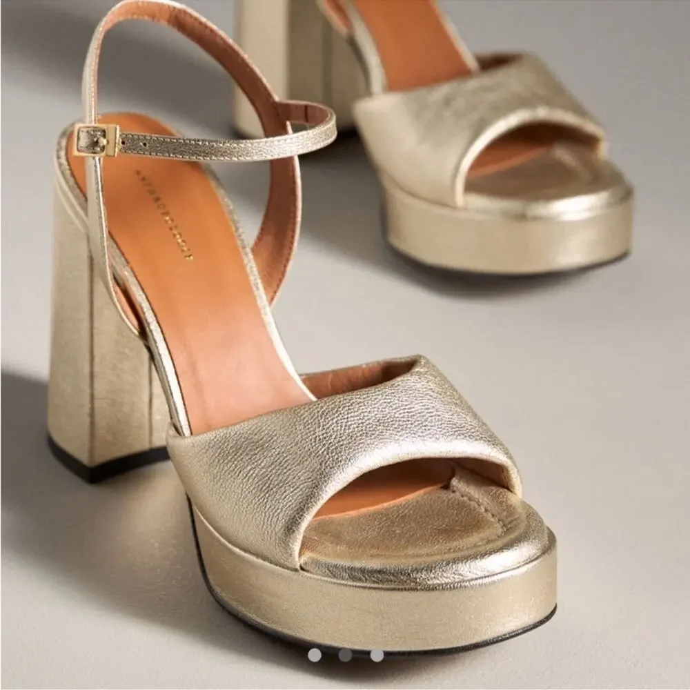 Anthropologie Gold Pearl Platform Heels Size US 9.5